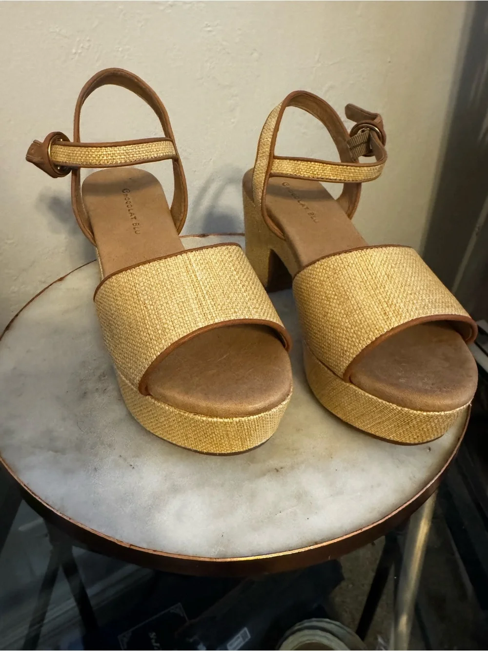 Chocolat Blu Tan Woven Platform Sandals